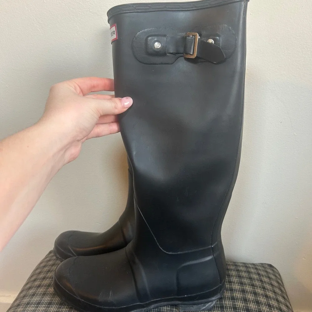 Hunter Original Tall Rain‎ Boots Women 8 Black Good Matte Waterproof
